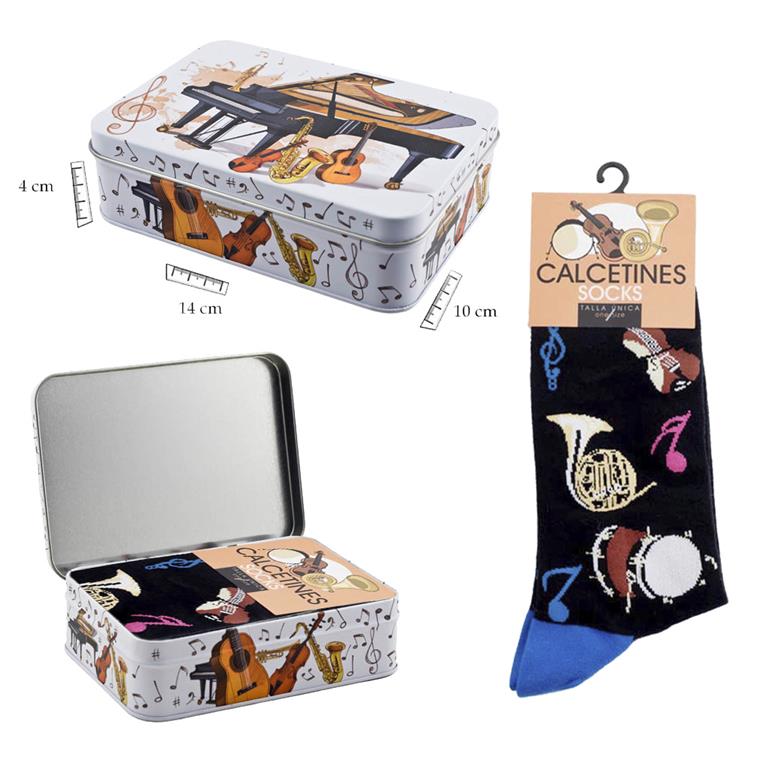 REGALO - CALCETIN NEGRO (EN LATA) CON INSTUMENTOS MUSICALES TALLA UNICA