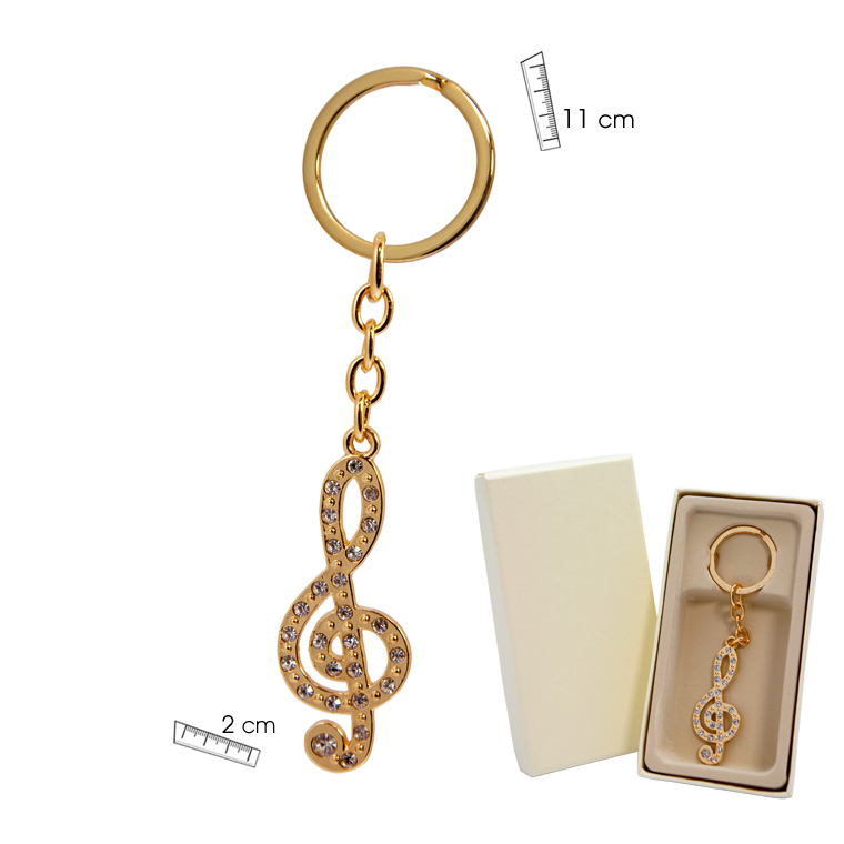 REGALO - LLAVERO CON CLAVE DE SOL EN ORO Y PIEDRITAS