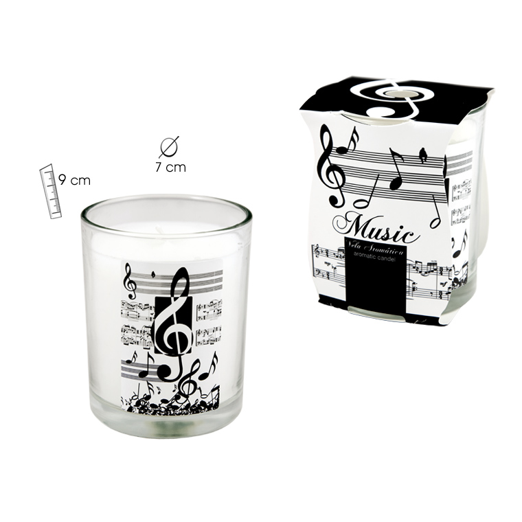 REGALO - VELA EN VASO DE CRISTAL CON MOTIVOS MUSICALES