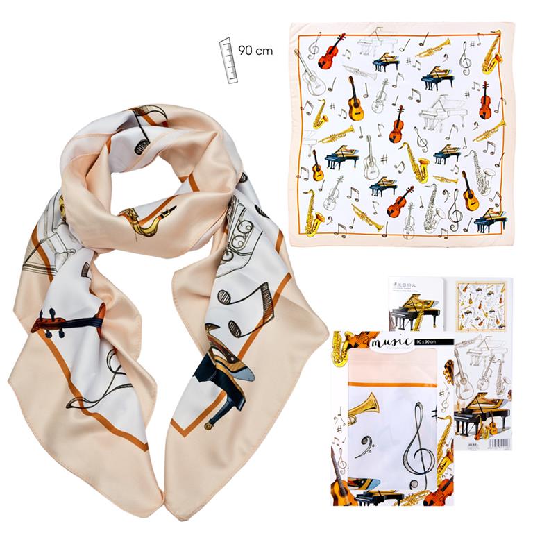 REGALO - PAÑUELO CON MOTIVOS DE INSTRUMENTOS MUSICALES A COLOR 90cm