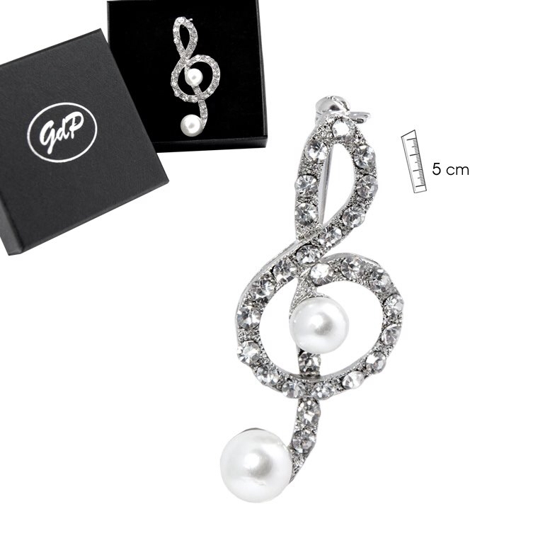 REGALO - BROCHE METAL CLAVE DE SOL (PERLAS)