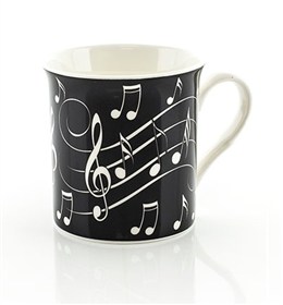 REGALO - TAZA NEGRA CON NOTAS MUSICALES EN BLANCO