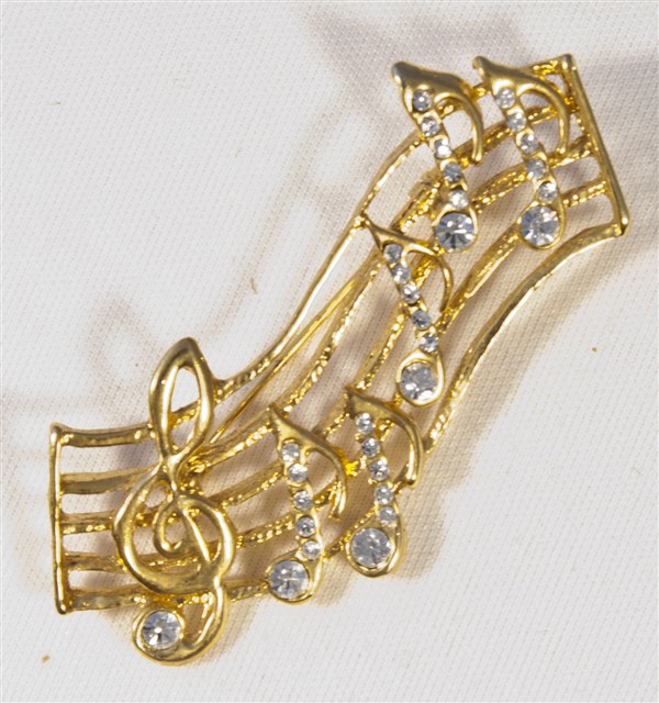 REGALO - BROCHE PENTAGRAMA MUSICAL ORO ACABADO BRILLANTE