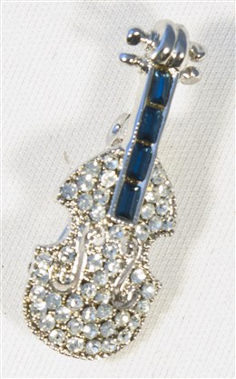 REGALO - BROCHE VIOLIN  PLATA Y AZUL CON  BRILLO
