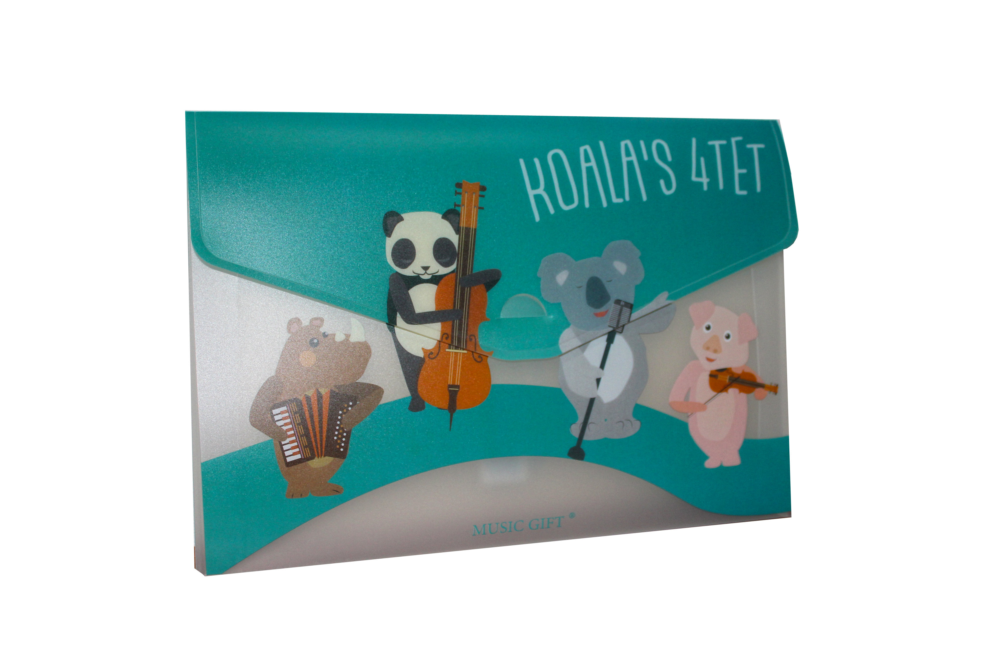 REGALO - CARPETA DE PLASTICO TRANSPARENTE CON MOTIVOS MUSICALES (KOALAS TOCANDO INSTRUMENTOS)
