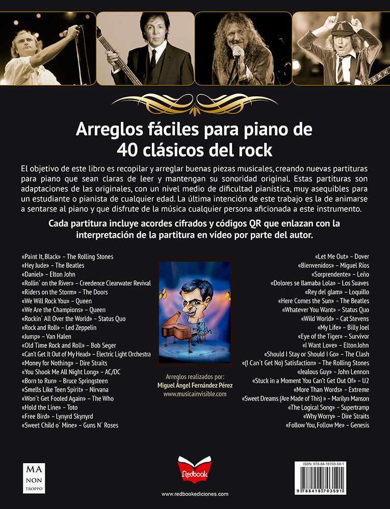 ALBUM - ROCK CLASSICS V.2 (40 CANCIONES CLASICAS DEL ROCK) (ARR.FACILES PIANO) CON ACORDES