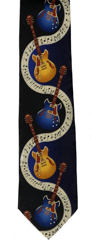 REGALO - CORBATA NEFRA CON GUITARRAS ELECTRICAS (LES PAUL) AZUL Y AMARILLO