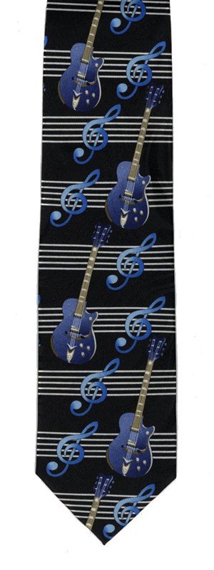 REGALO -CORBATA CON GUITARRAS Y CLAVES DE SOL AZUL