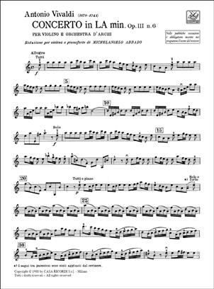 VIVALDI A. - CONCIERTO LA m OP.3 Nº6 - RV.356 3