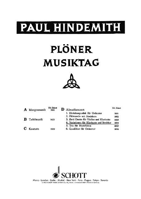 HINDEMITH P. - PLONER MUSIKTAG -