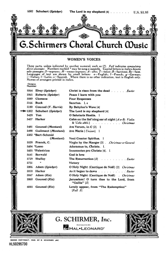 SCHUBERT F. - LORD IS MY SHEPHERD                  SSA -