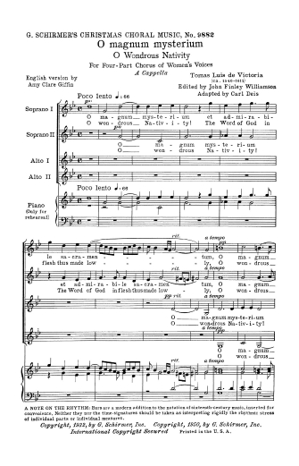 VICTORIA T.L. - O MAGNUM MYSTERIUM                  SSAA -