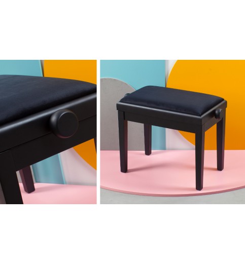 BANQUETA REGULABLE - X24 MADERA NEGRO BRILLO TAPIZADO TERCIOPELO NEGRO