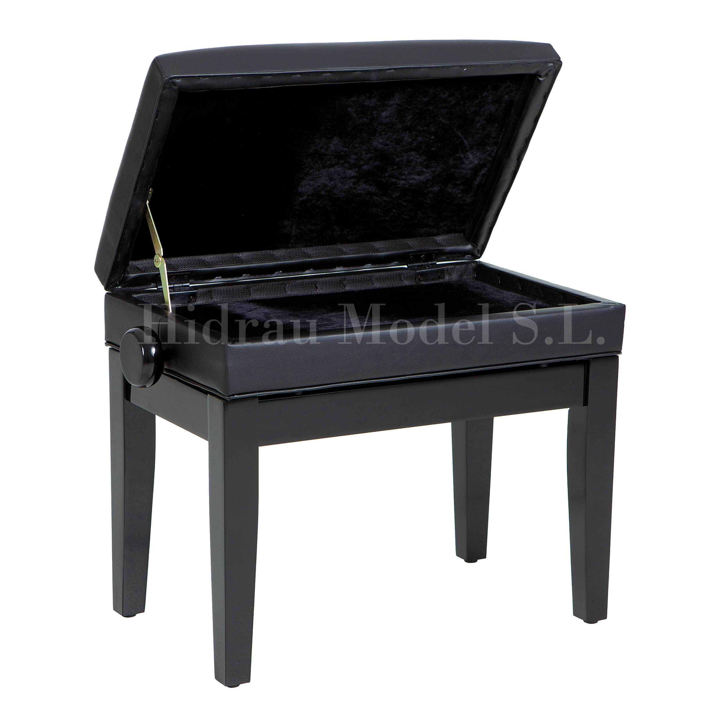 BANQUETA REGULABLE (CON TAPA) - X5 TAPIZADO POLIPIEL, COLOR NEGRO BRILLO