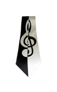 regalo - corbata blanca y negra con dibujo de clave de sol