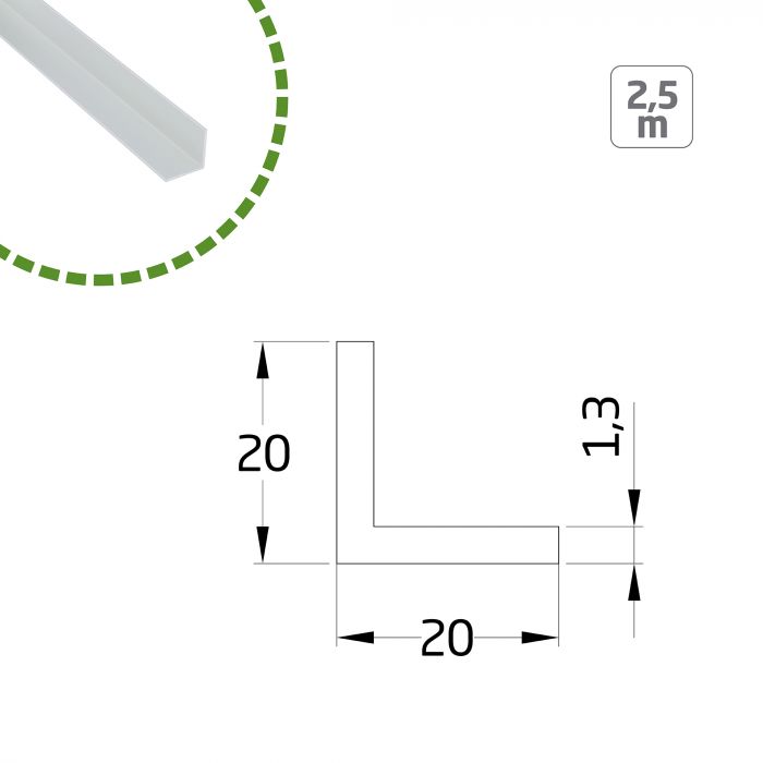 ANGULO ALUMINIO 20X20-2.5M.BLANCO 20623 2