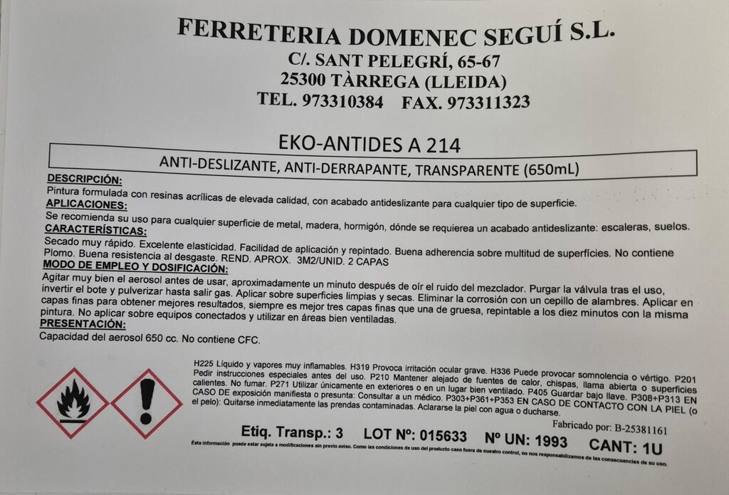 ANTIDESLIZANTE AEROSOL 520ML EKO 3