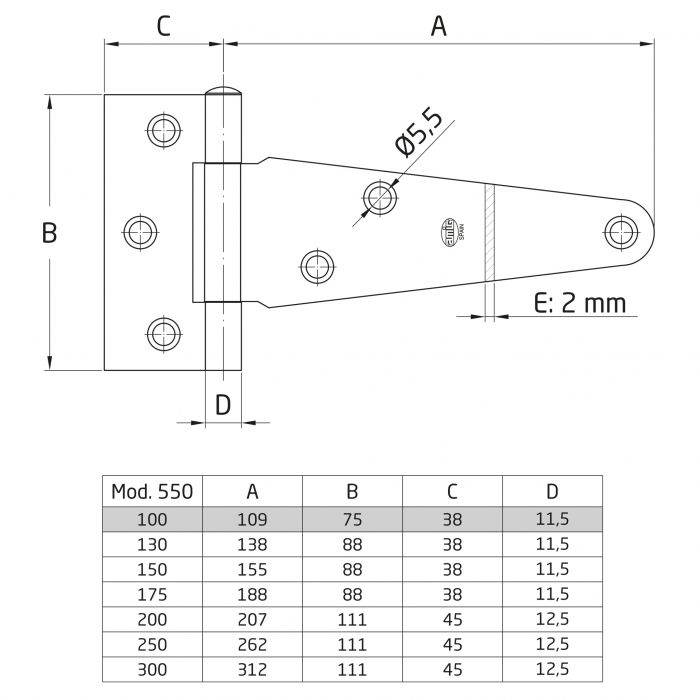 BISAGRA 550-250 ZINCADA AMIG 2