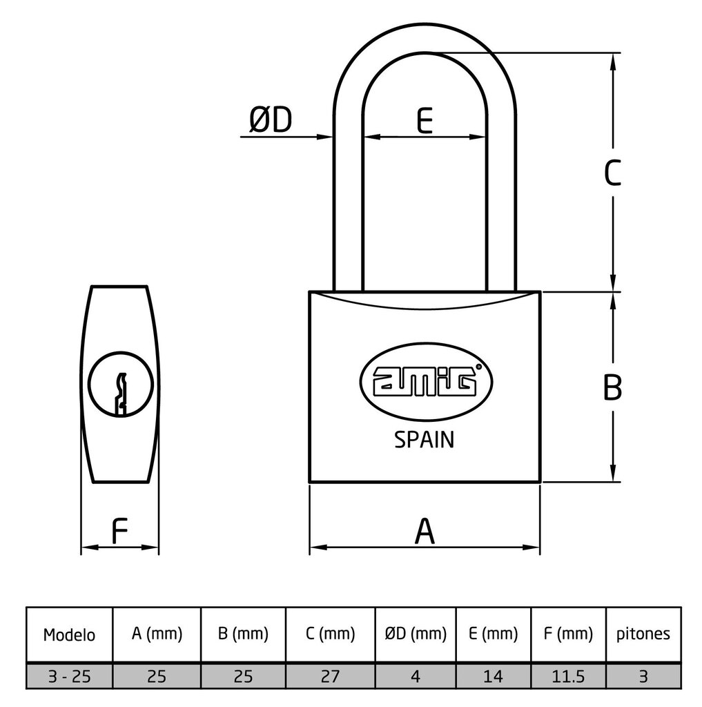 CANDADO LATON AMIG (BL)   3-25 2