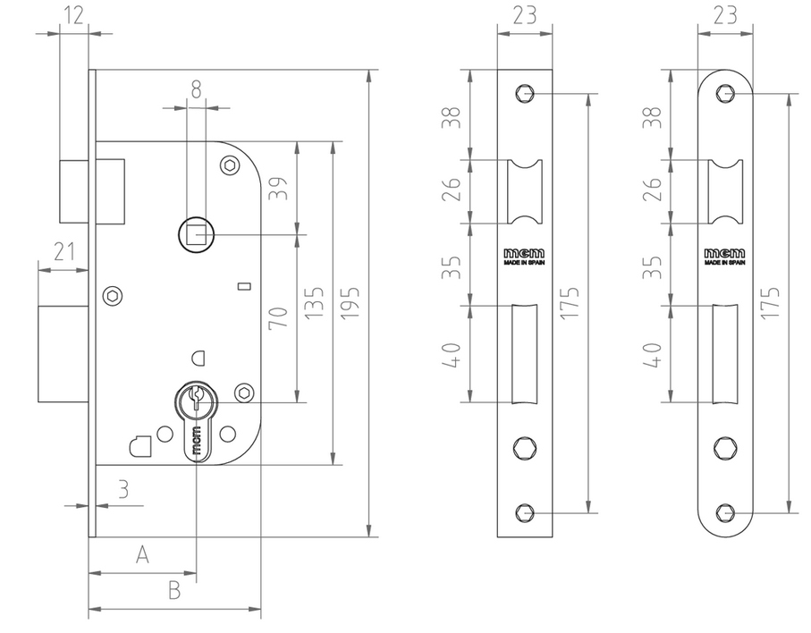 CERRADURA EMBUTIR SERIE 1300 1301 LATONADO 45 1301-245A311 2
