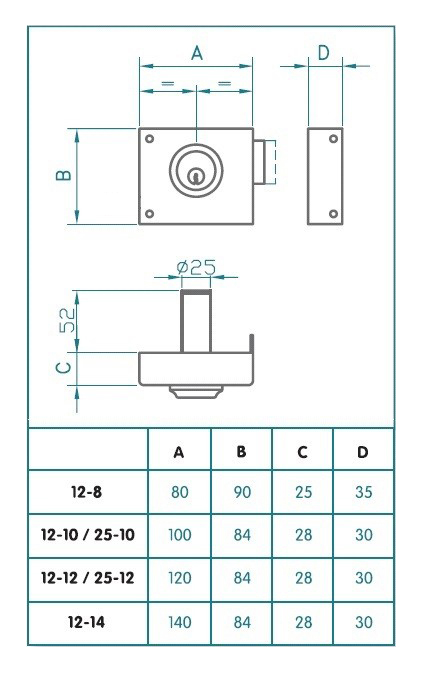 CERRADURA SOBREPONER JIS 25-10 I 2