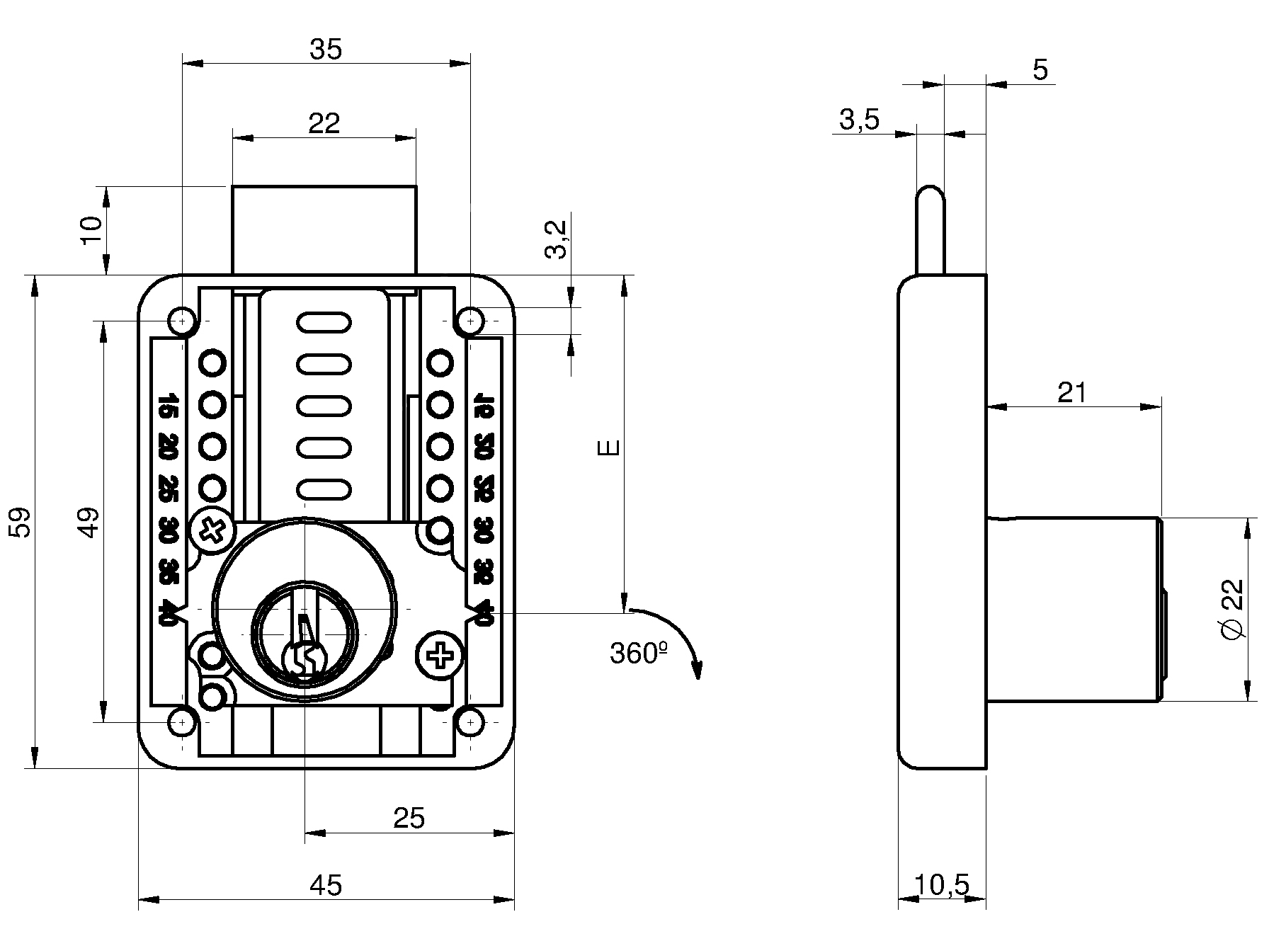 CERRADURA 965 D-22 L-21 DCH.E-40 NIQ.MAT 2