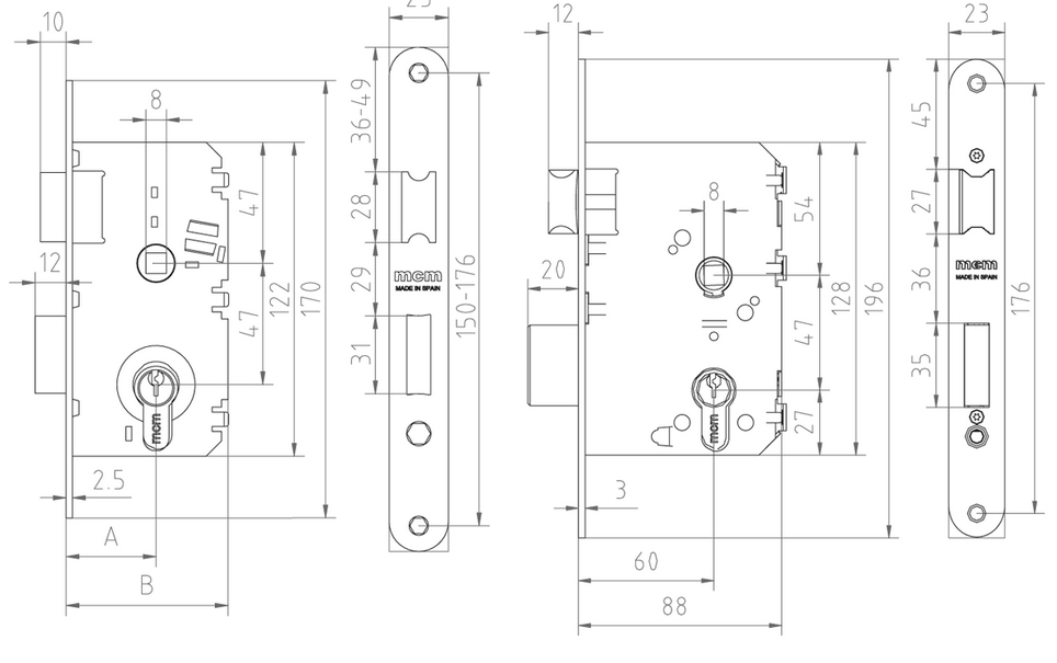 CERRADURA EMBUTIR SERIE 2501 2501 LATONADO 45 2501-245AN311 3