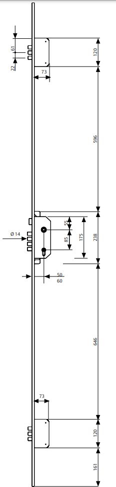 CERRADURA SEGURIDAD EMBUTIR 3 PUNTOS TLB3/30-40 CORTO CROMADO TLB3567CC 2