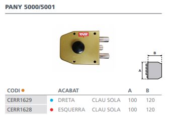 CERRADURA TOVER 5001 IZQ. GOLP.LLAV ORO 2