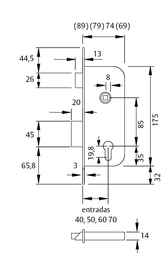 CERRADURA EMBUTIR SERIE   2030/ 50 NEGRO 2