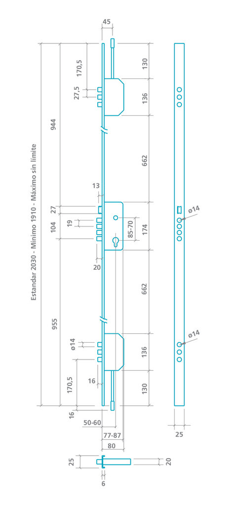 CERRADURA SEGURIDAD 2000B-3/50 NEGRO L45 2