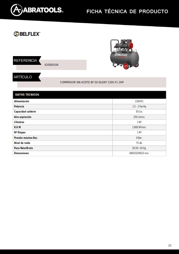 COMPRESOR BF-50-SILENT 2HP Y 50 LTS 3