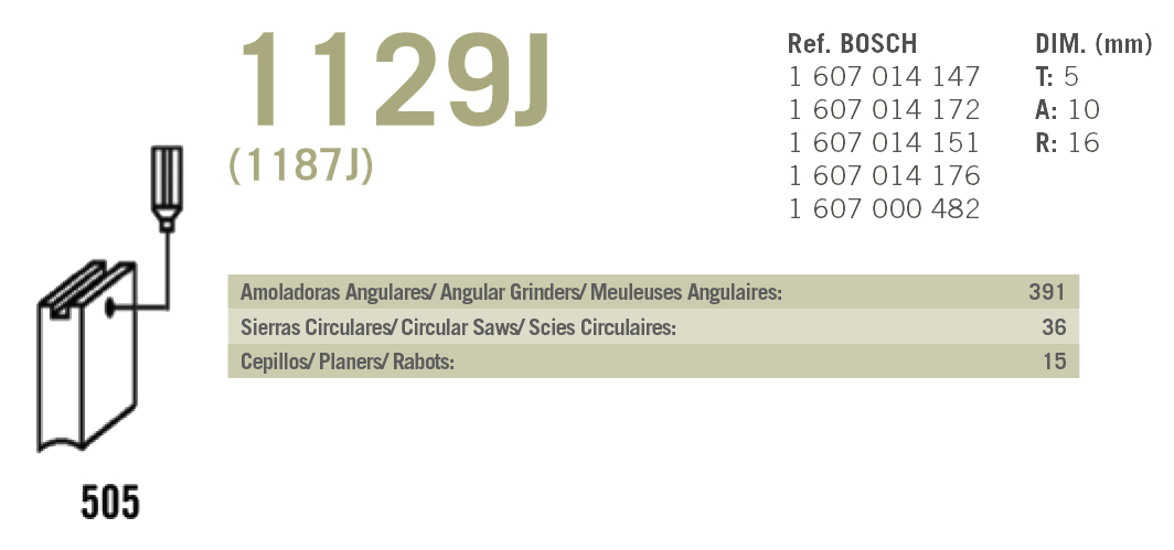 ESCOBILLAS PVC BOSCH 1129JRef. BOSCH 1 6 2