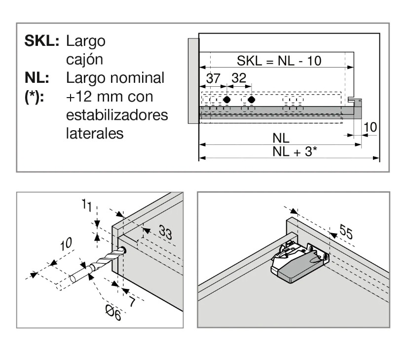 GUIA P/CAJONES 560H TANDEM (B) 500MM 2