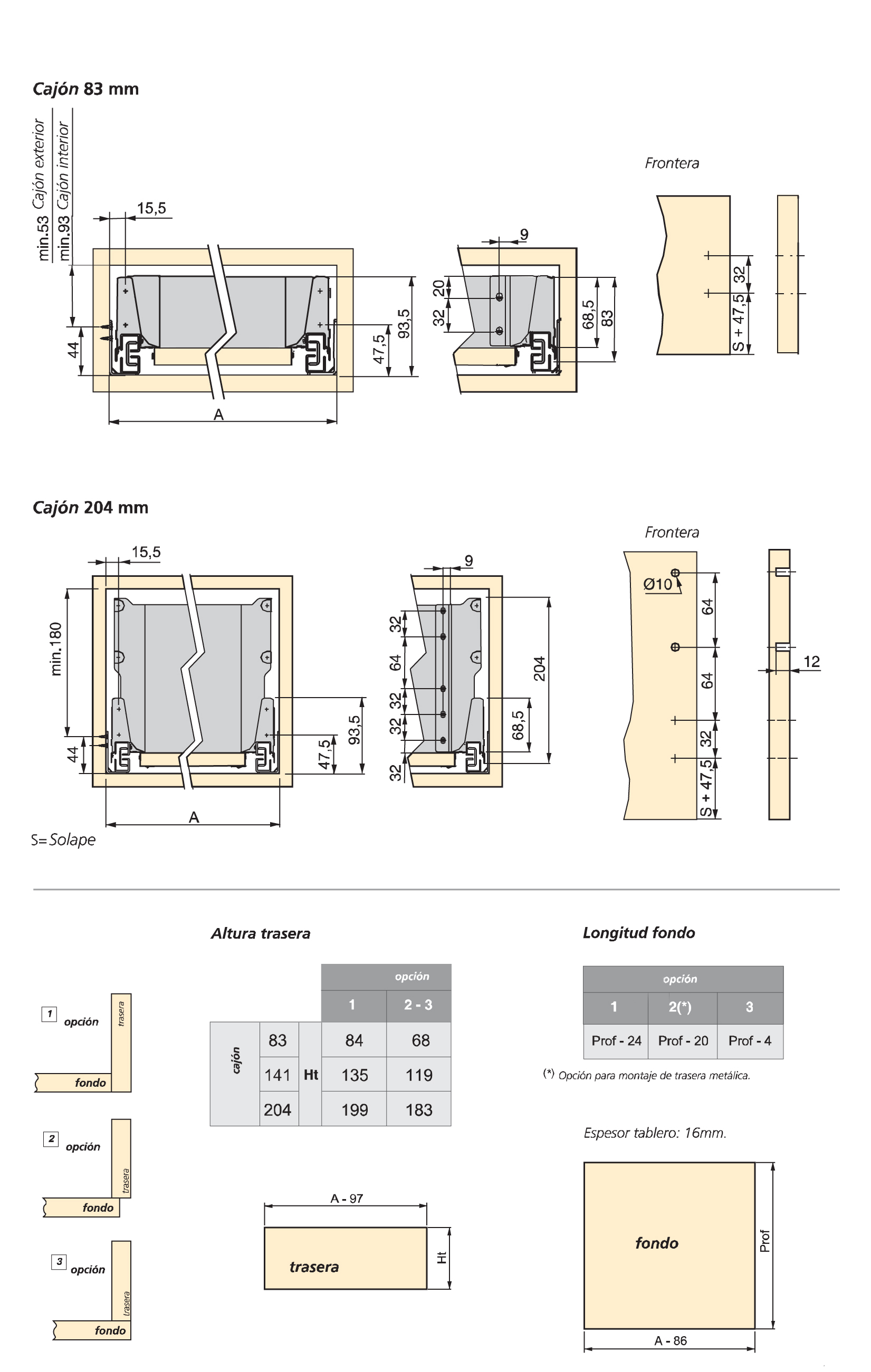 GUIA CAJON VANTAGE (Q) 83 X 500  3015625 2
