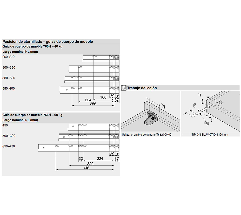 GUIA P/CAJON 766H MOVENTO TIP-ON 750MM 4
