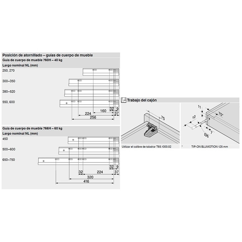 GUIA P/CAJON 766H MOVENTO        500MM 4