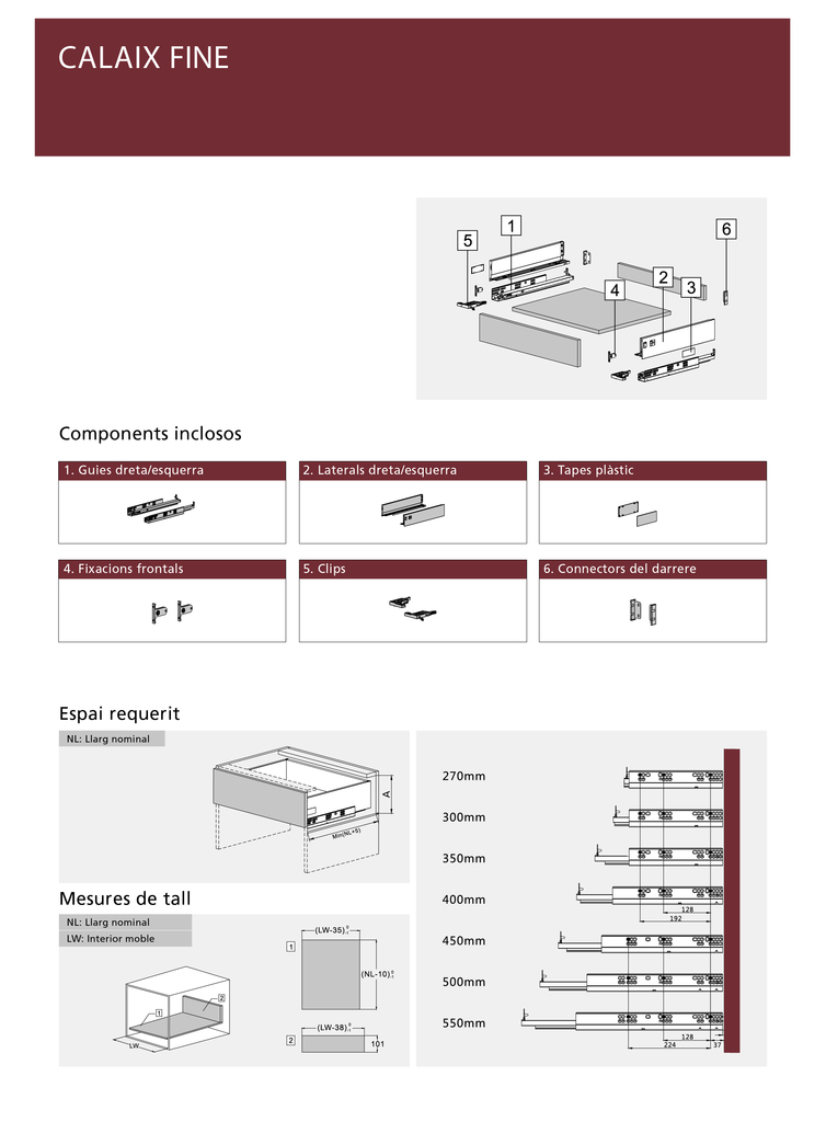 GUIA CAJON FINE H120 DE 450MM GRIS ANTRA 2