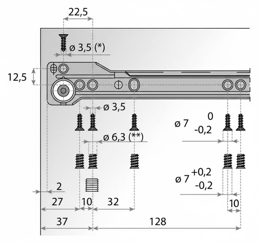 GUIA CAJON SALICE STANDARD 550MM BLANCA 2