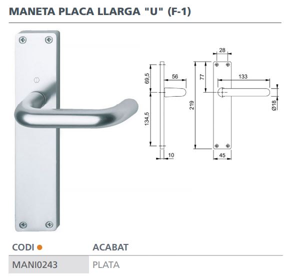MANILLA U PLACA 45X219 F-1  HOPPE 3