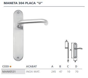MANILLA PLACA 'U' INOX 304  2003 2