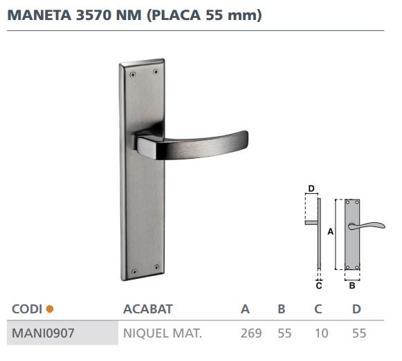 MANIVELA JANDEL PLACA  3570 NM NIQ.MAT. 2