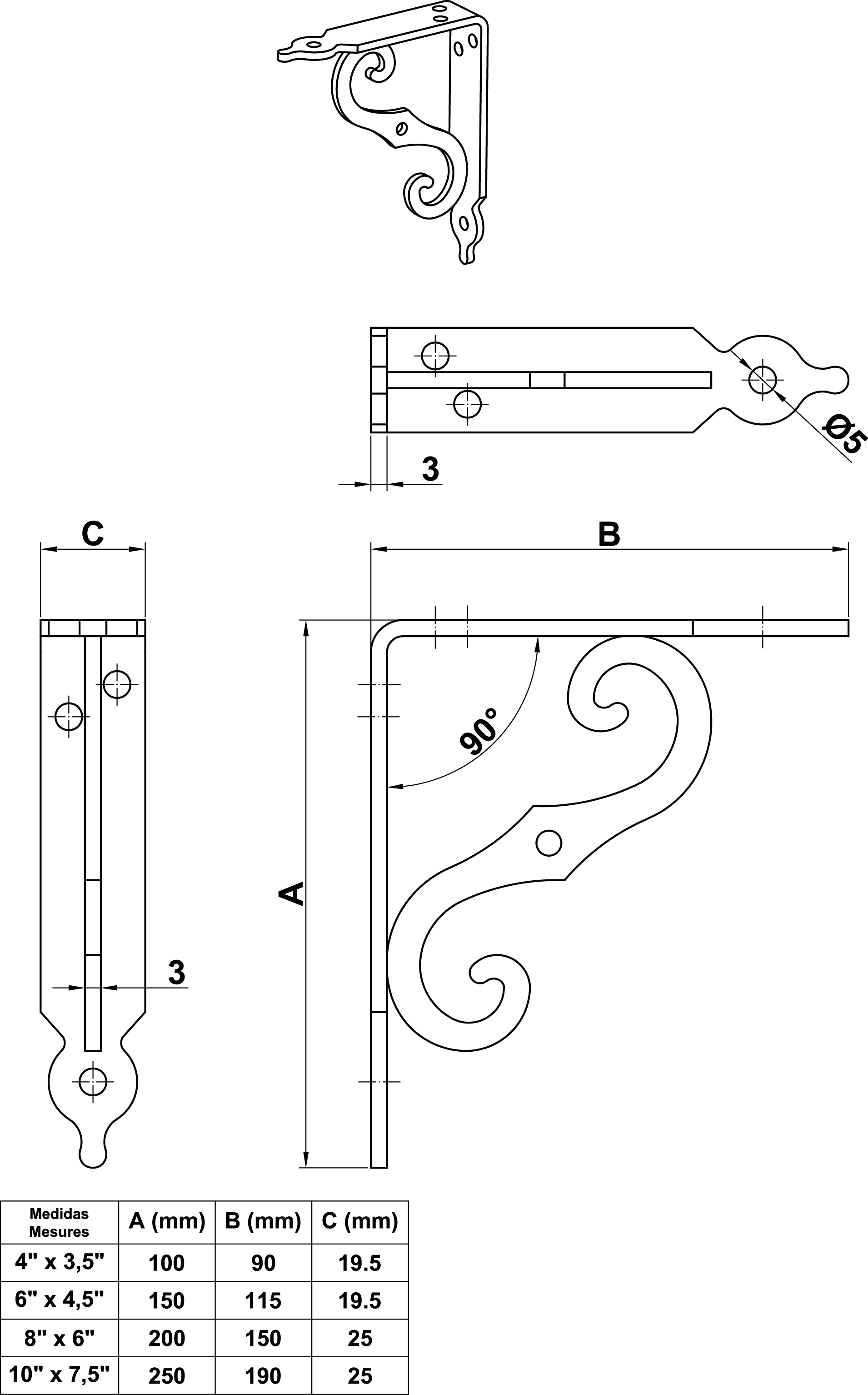 ESCUADRA SOPORTE ORNAMENTAL MODELO 2  150X115MM NEGRO 201 2