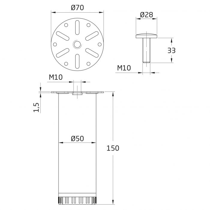 PATA 5 DE 150 X 50 X 1,2 CROMO MATE 2