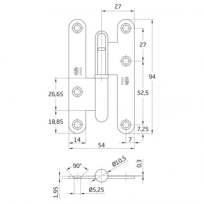 PERNIO 405-9,5 ACERO INOX 18/8 IZQUIERDA (N) 4835 2