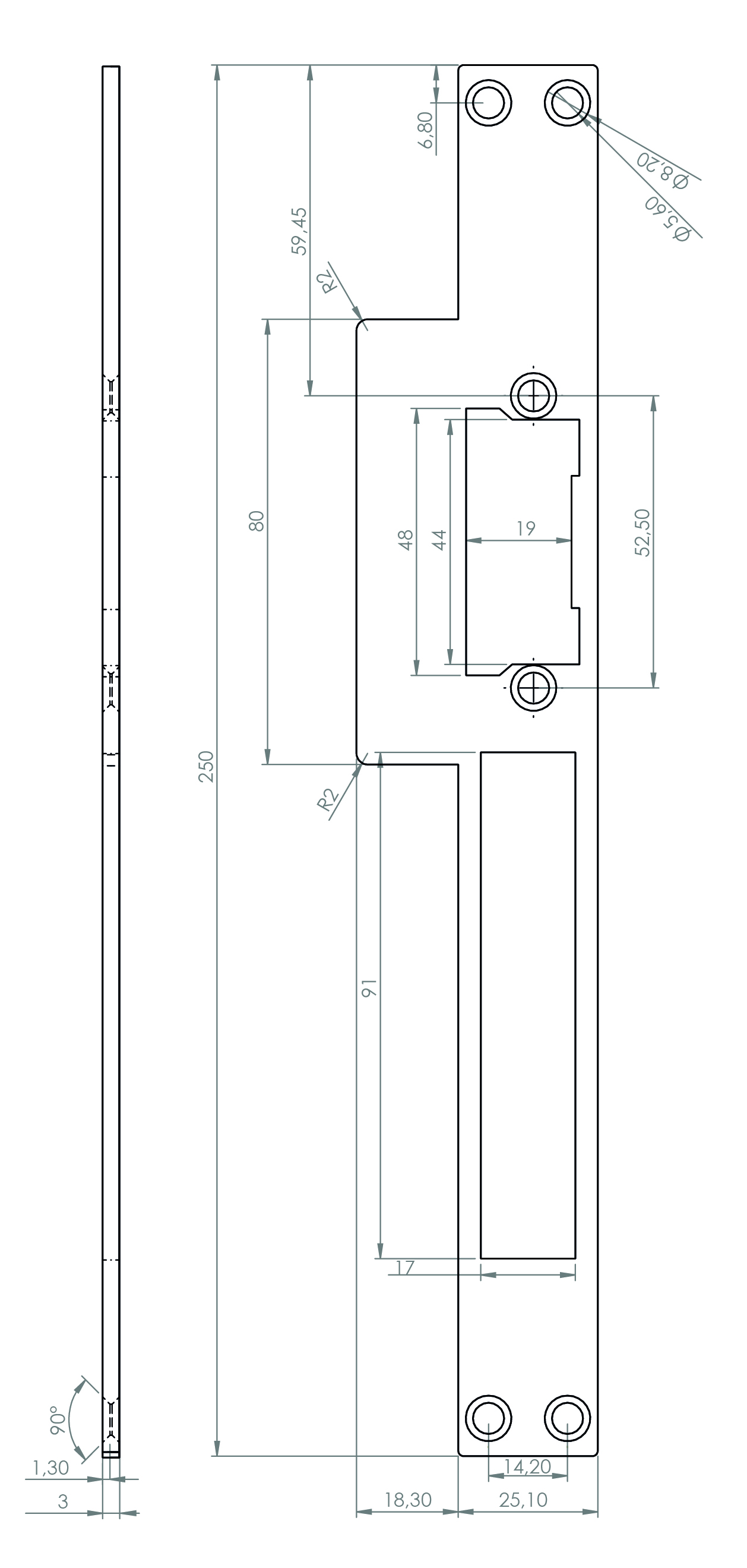 PLACA LARGA CIERRE ELECT. 31010/H7X INOX 2
