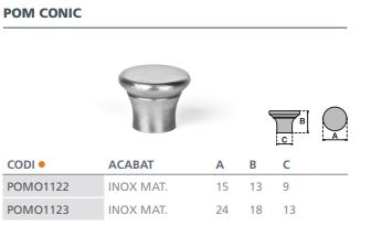 POMO INOX MATE  CONIC 15MM     3505201 2