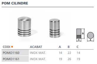 POMO INOX MATE CILINDRO    14 MM 4515201 2