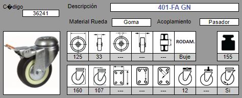 RUEDA GIRAT. AFO 401/125 - GOMA A/FRENO 2