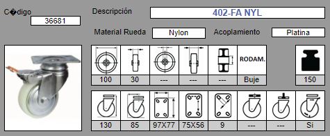 RUEDA GIRAT. AFO 402/100 - NYLON A/FRENO 2